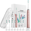 CKeep Ultra Whitening Pink Electric Toothbrush - 8 DuPont Brush Heads & Travel Case Included - Sonic 40,000 VPM Motor & Wireless Charging - 4 Modes w Smart Timer - Satin Rose Gold